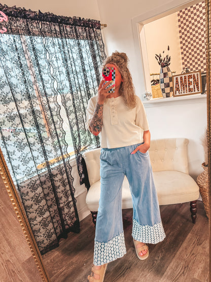henley button down tops in 2 colors