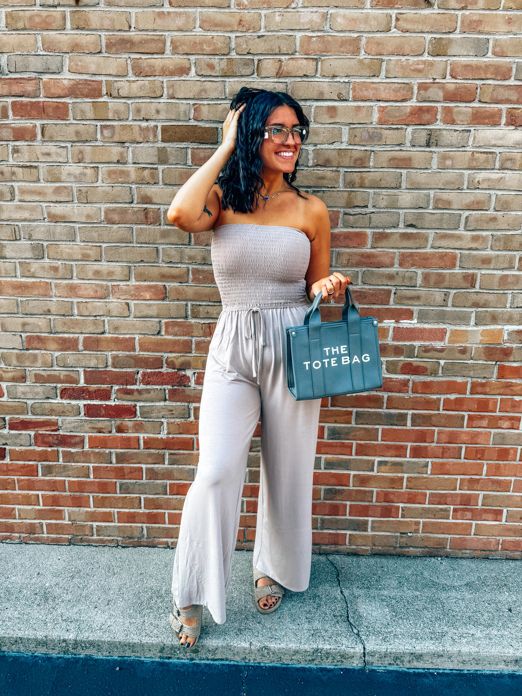 smocked tube top jumpsuit
