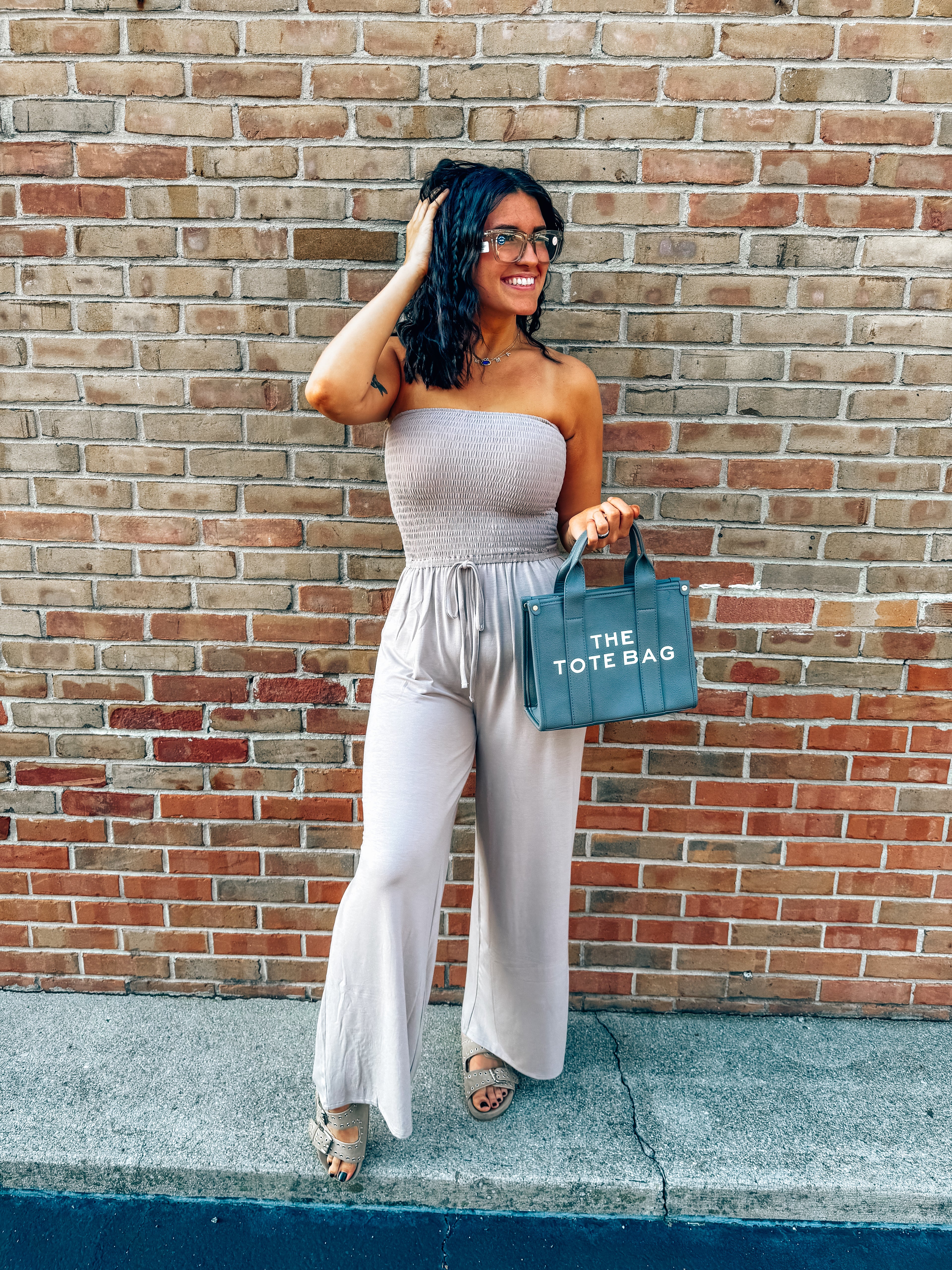 smocked tube top jumpsuit