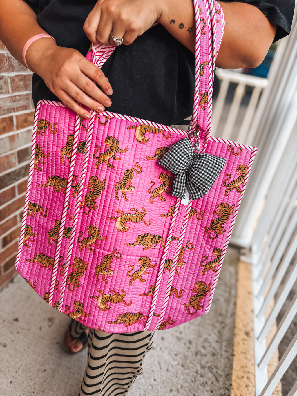 puff bow checkered bag charms