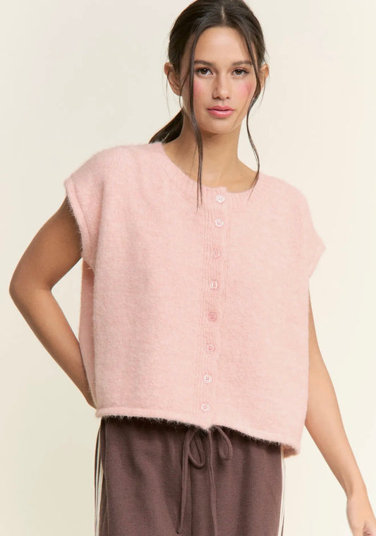 preorder pink button down sweater vest