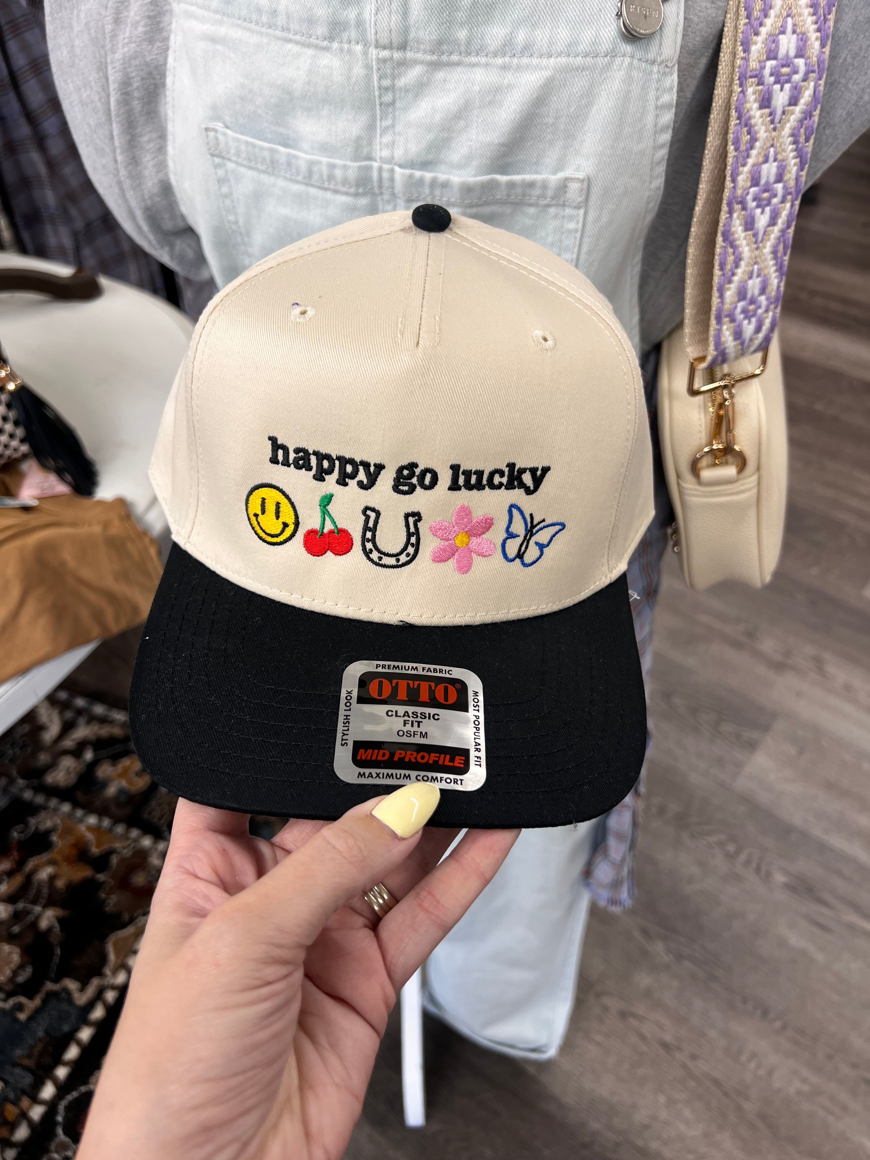 happy go lucky embroidered hat