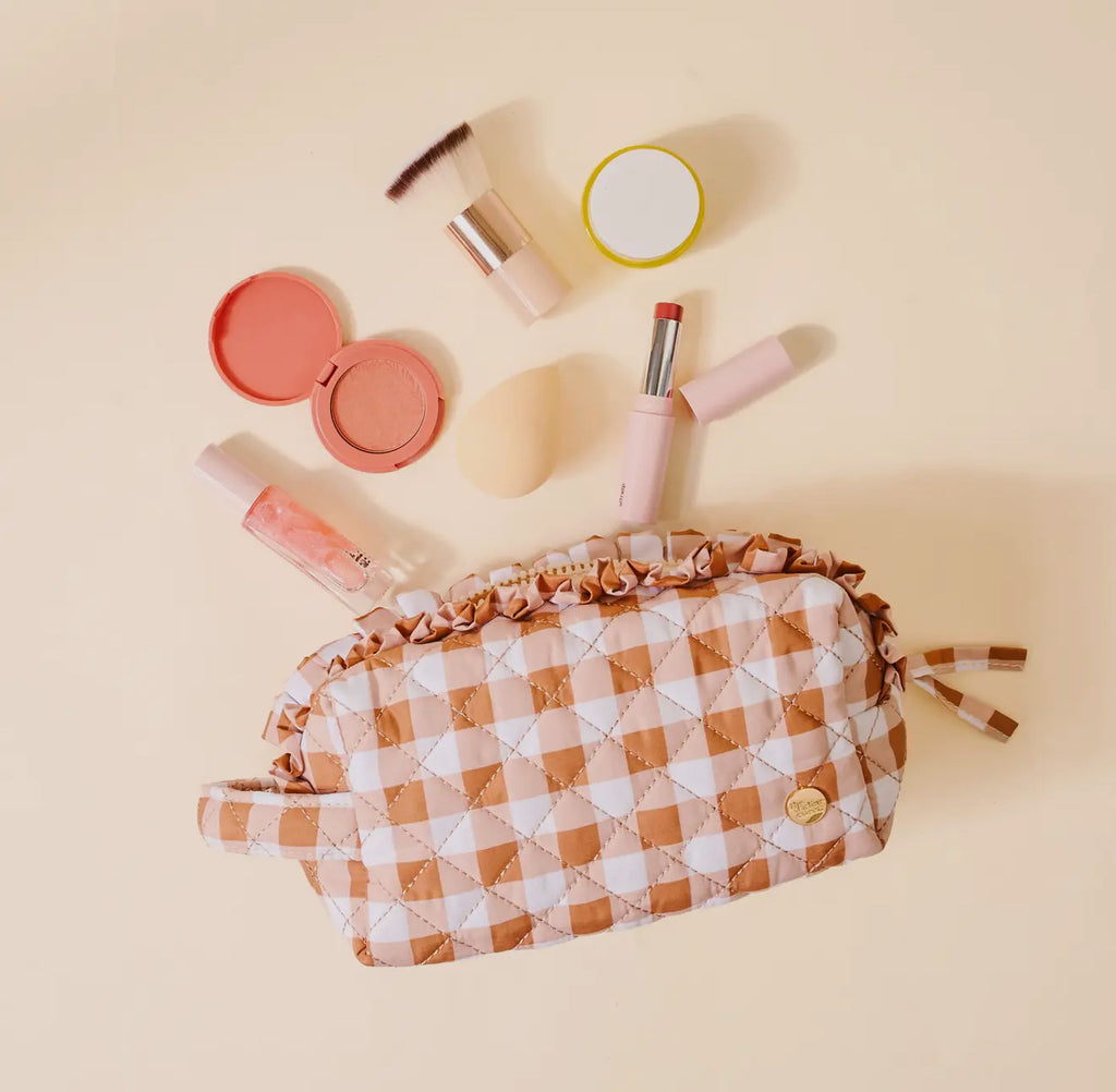 essentials quilted maple gingham cosmetic pouch