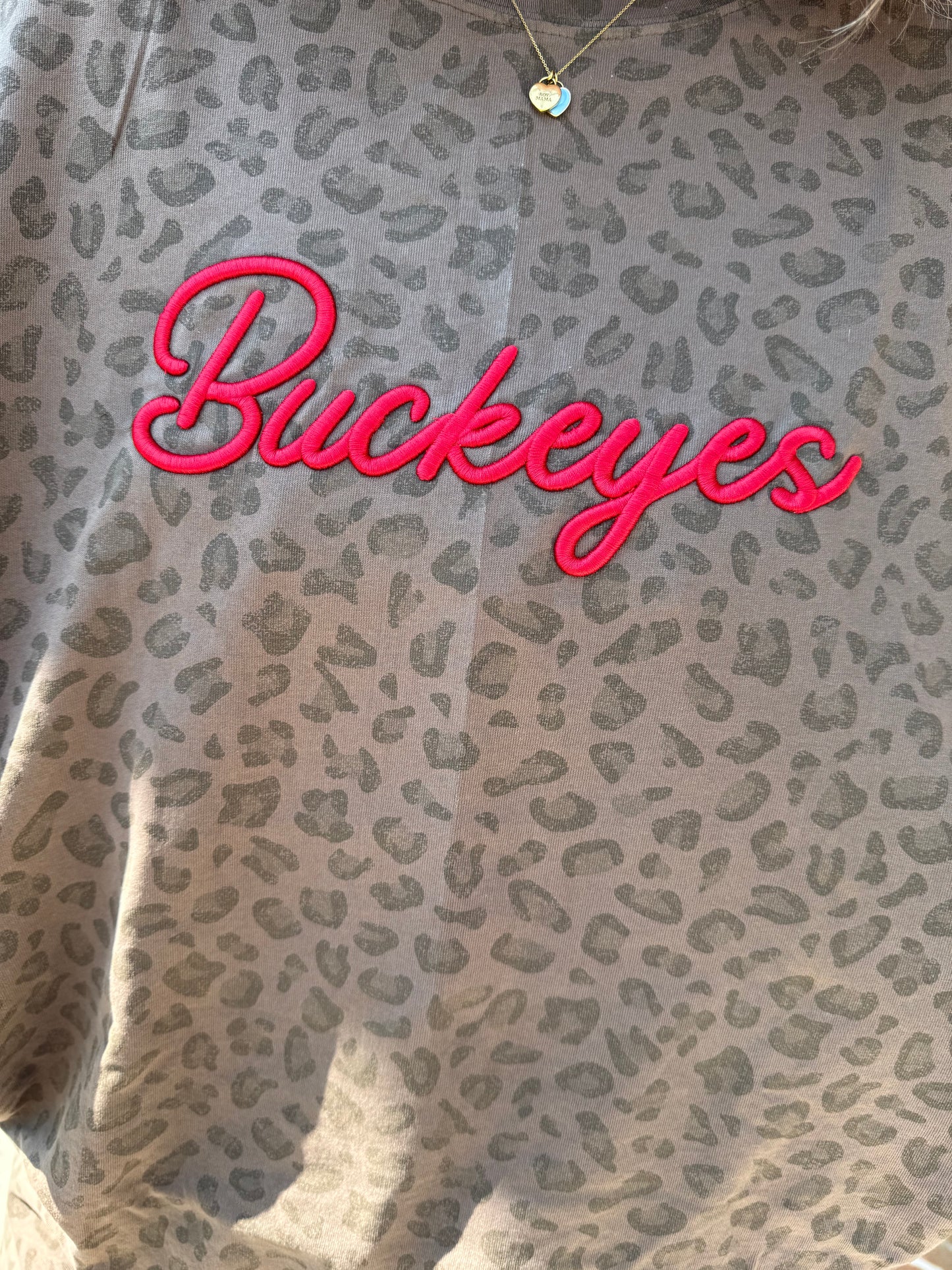 Leopard oversized tee with puff embroidery BUCKEYES