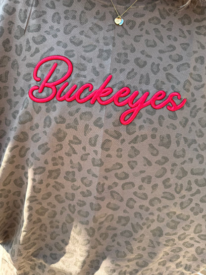 Leopard oversized tee with puff embroidery BUCKEYES