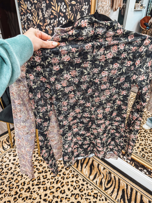 autumn floral mesh tops- 2 colors