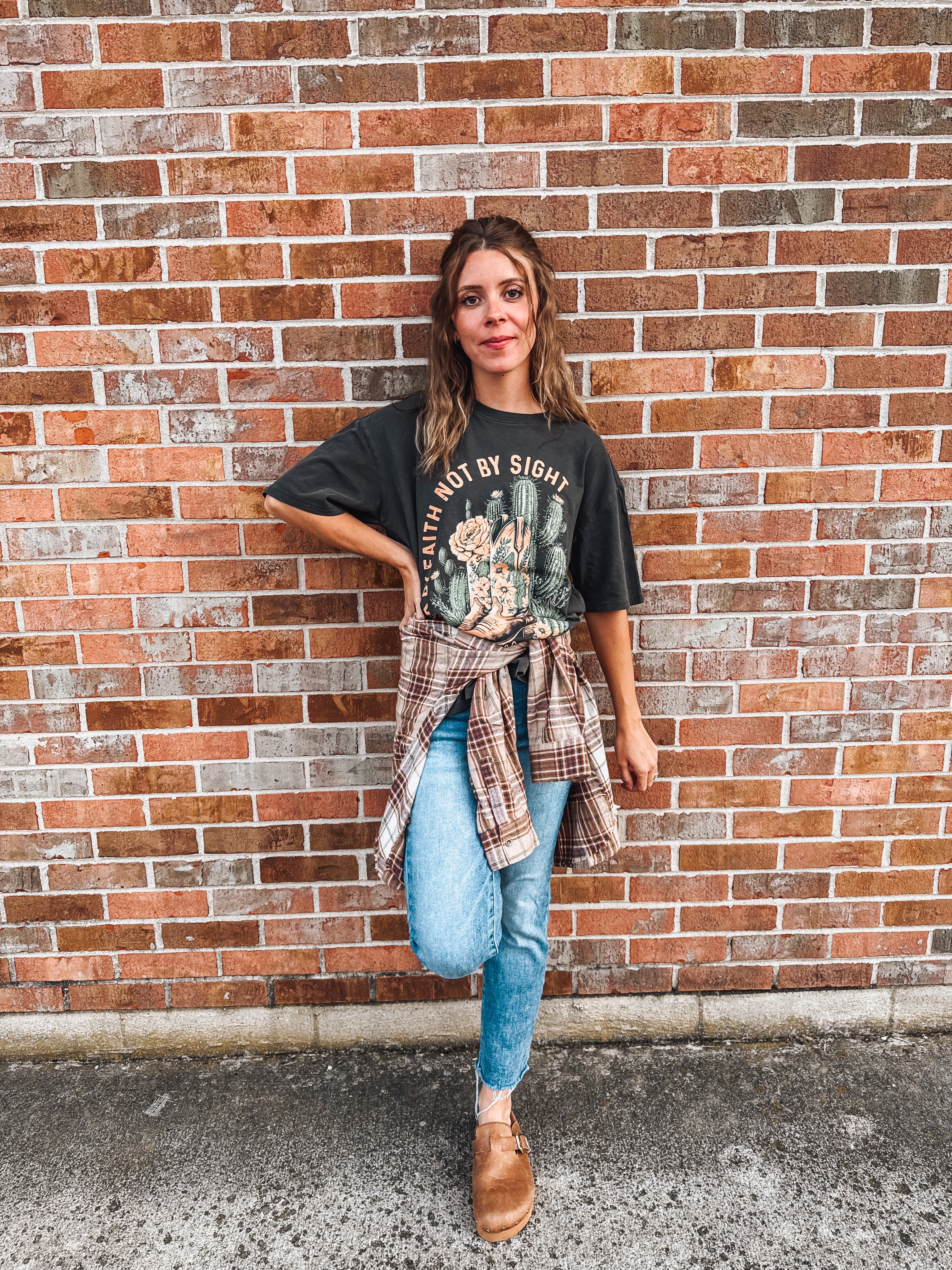 walk by faith boots floral graphic tee