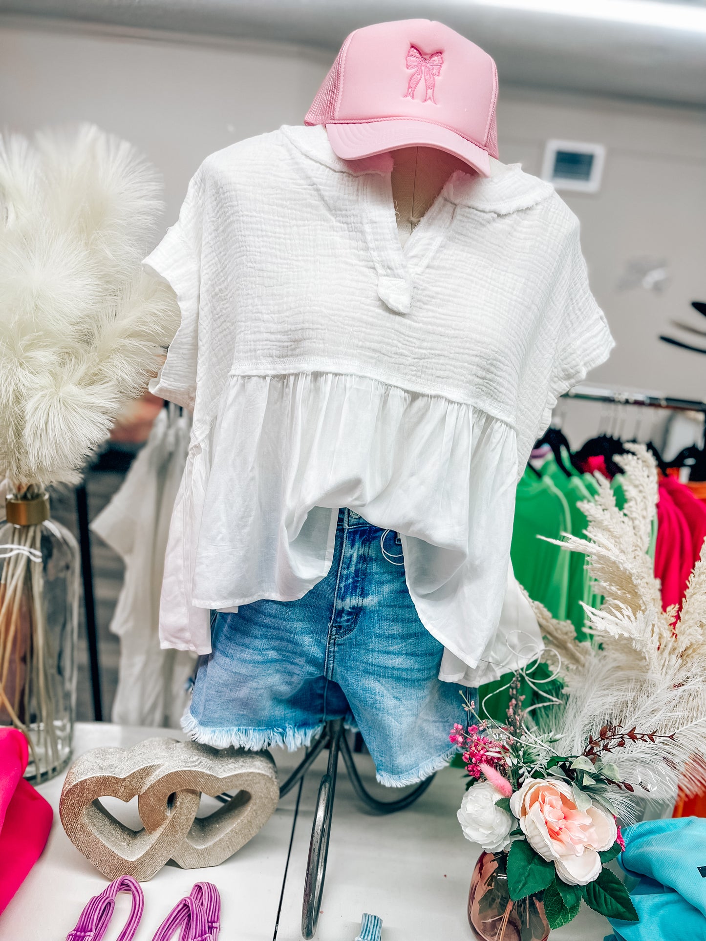 white raw edge tunic blouse top