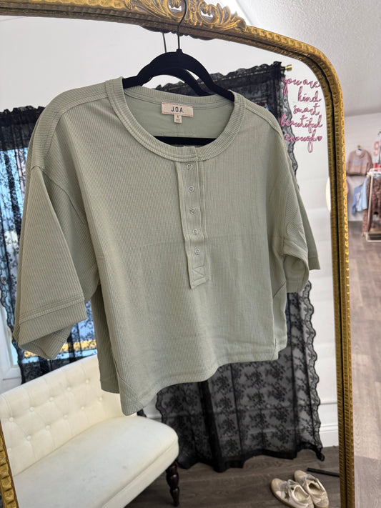 light sage button henley ribbed top