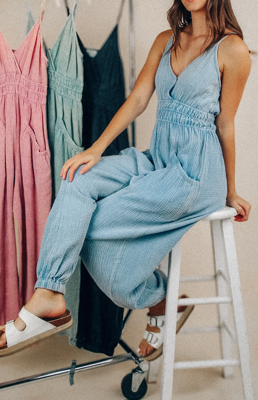mineral washed cotton gauze jumpsuits