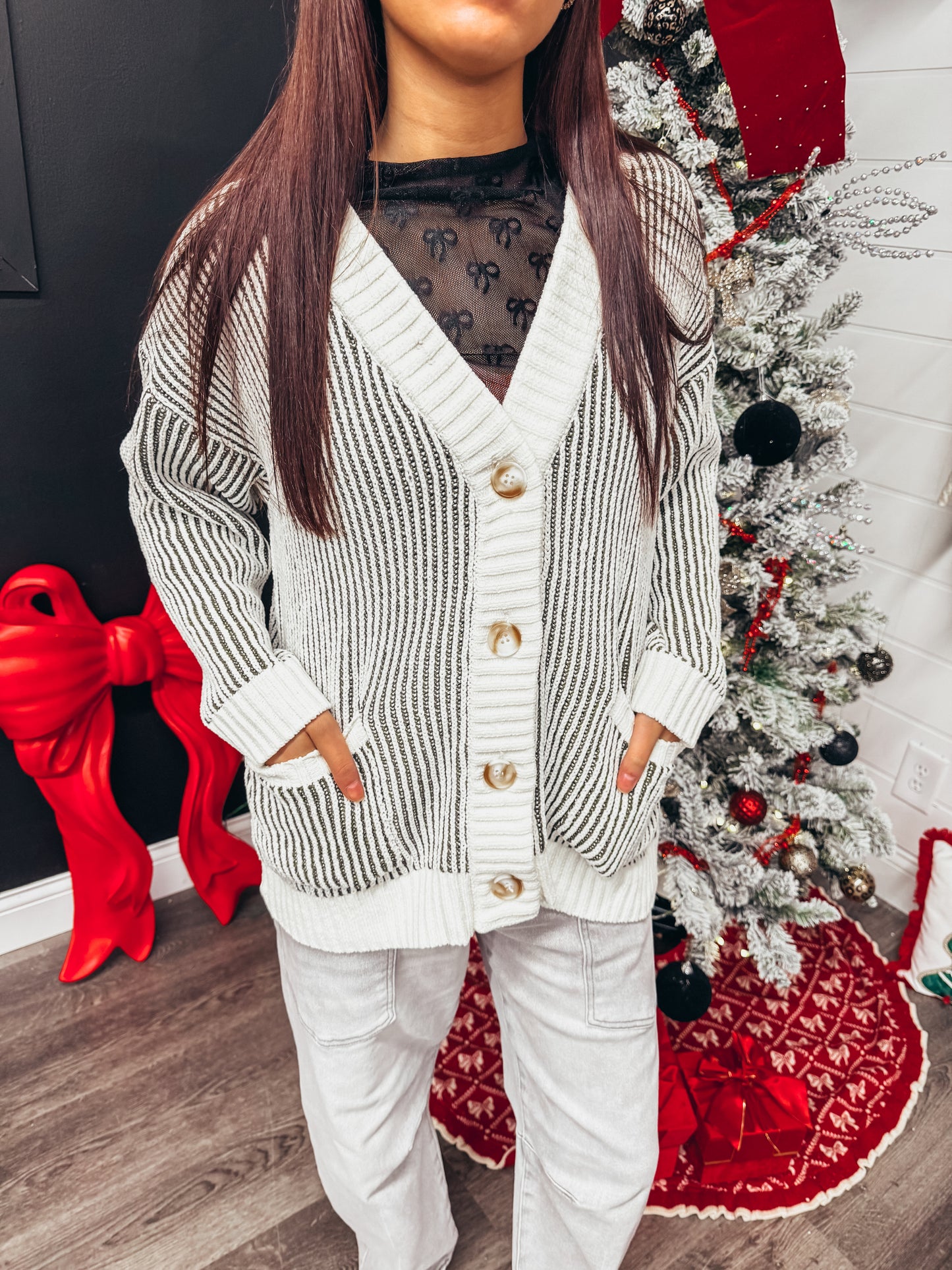 two tone sweater olive cardigan