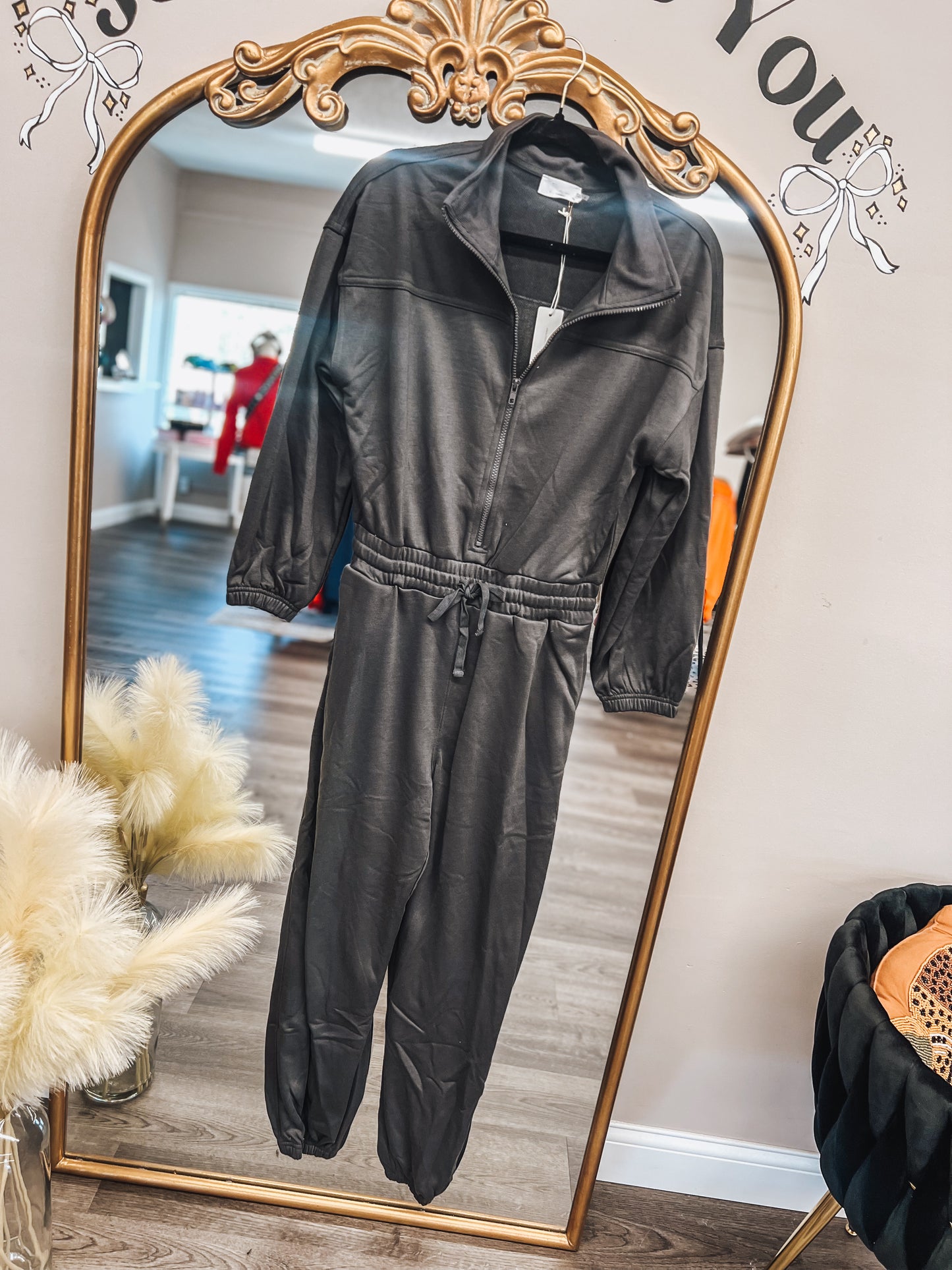 half zip track jumpsuit