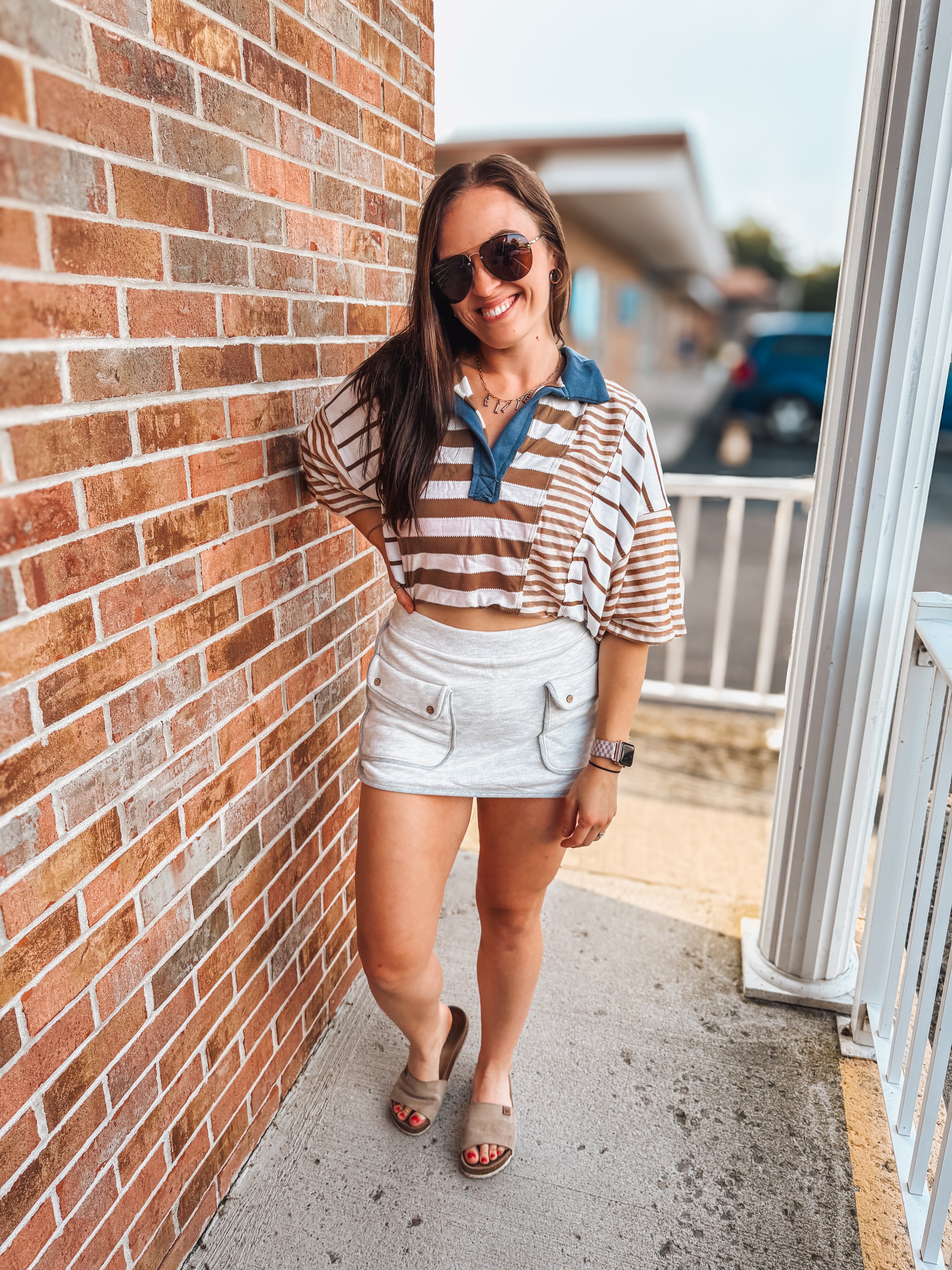 grey mini skort with pocket details