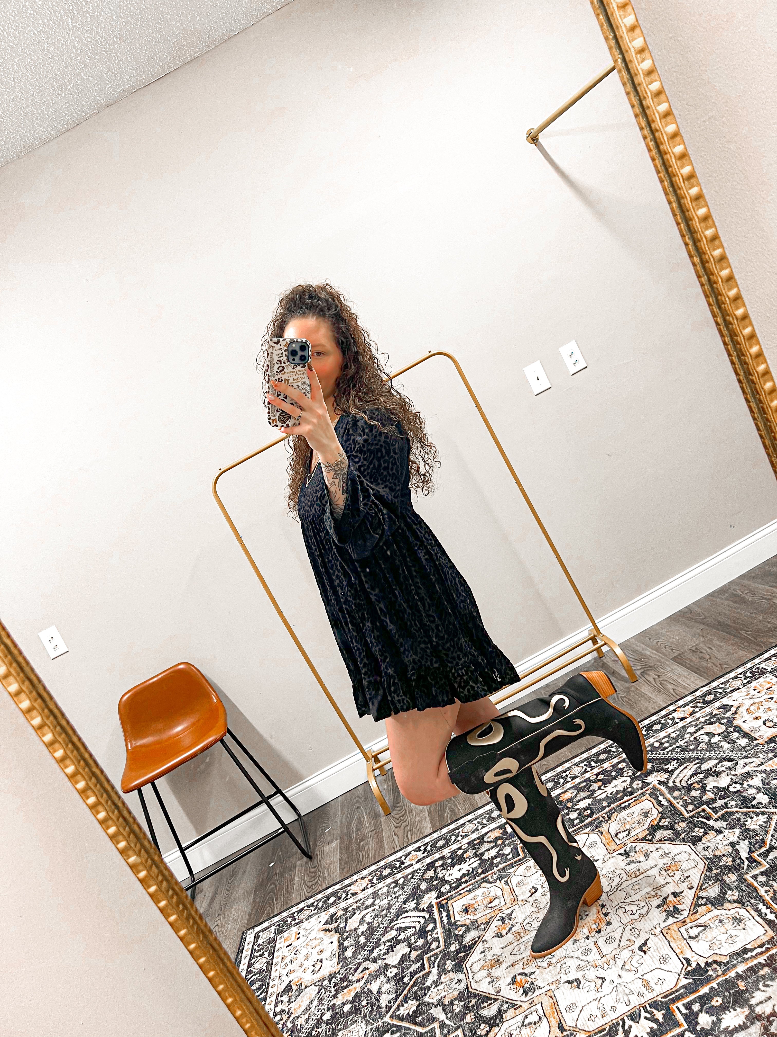 signature black and gold bow boots