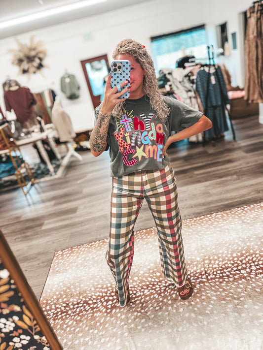 Comfort stretch gingham pants in antique multi