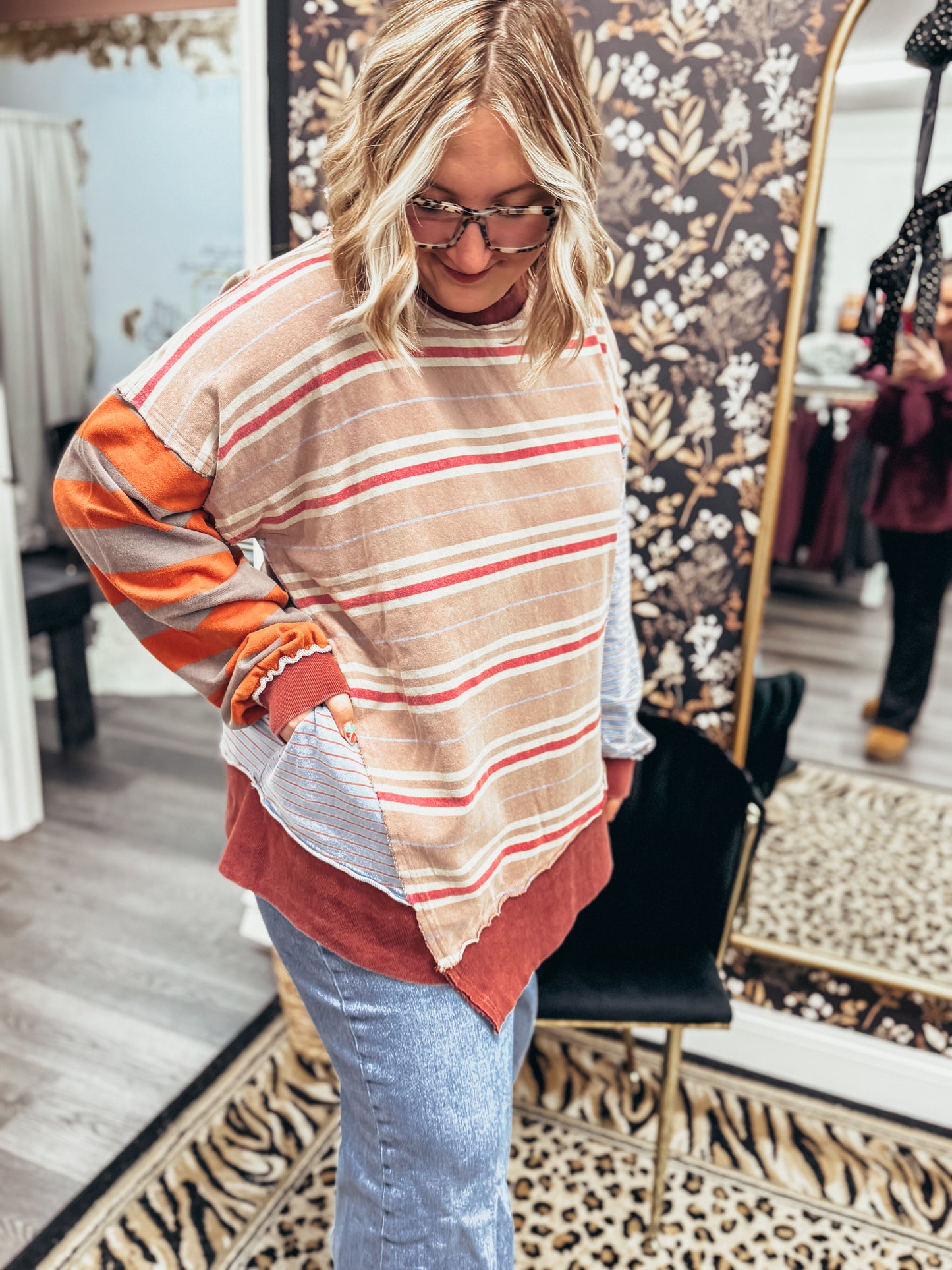 colorblock asymmetrical striped pullover