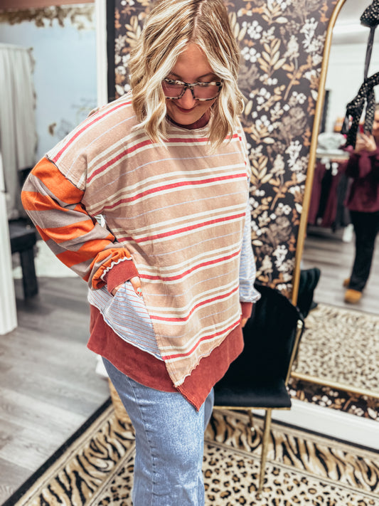 colorblock asymmetrical striped pullover