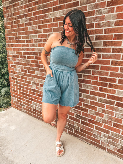 mineral wash strapless rompers
