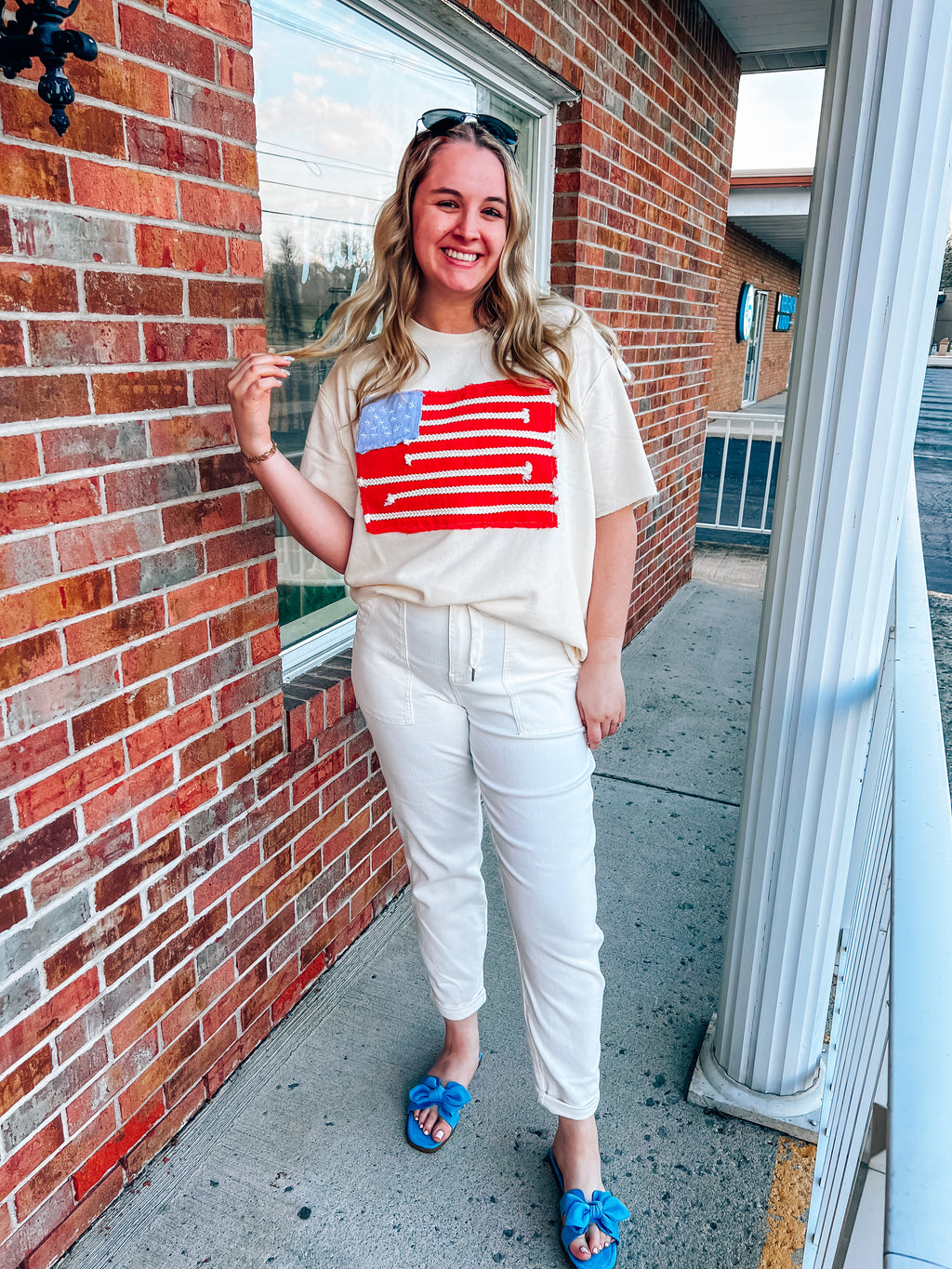 embroidered flag french terry top