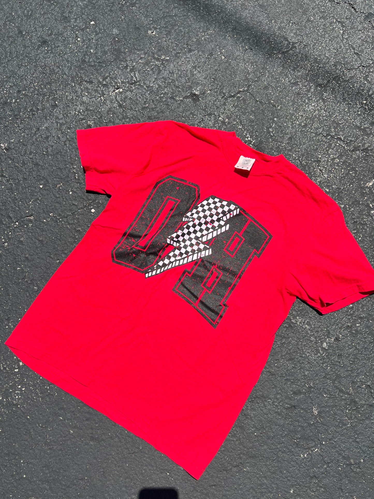 OH red bolt checkered tee