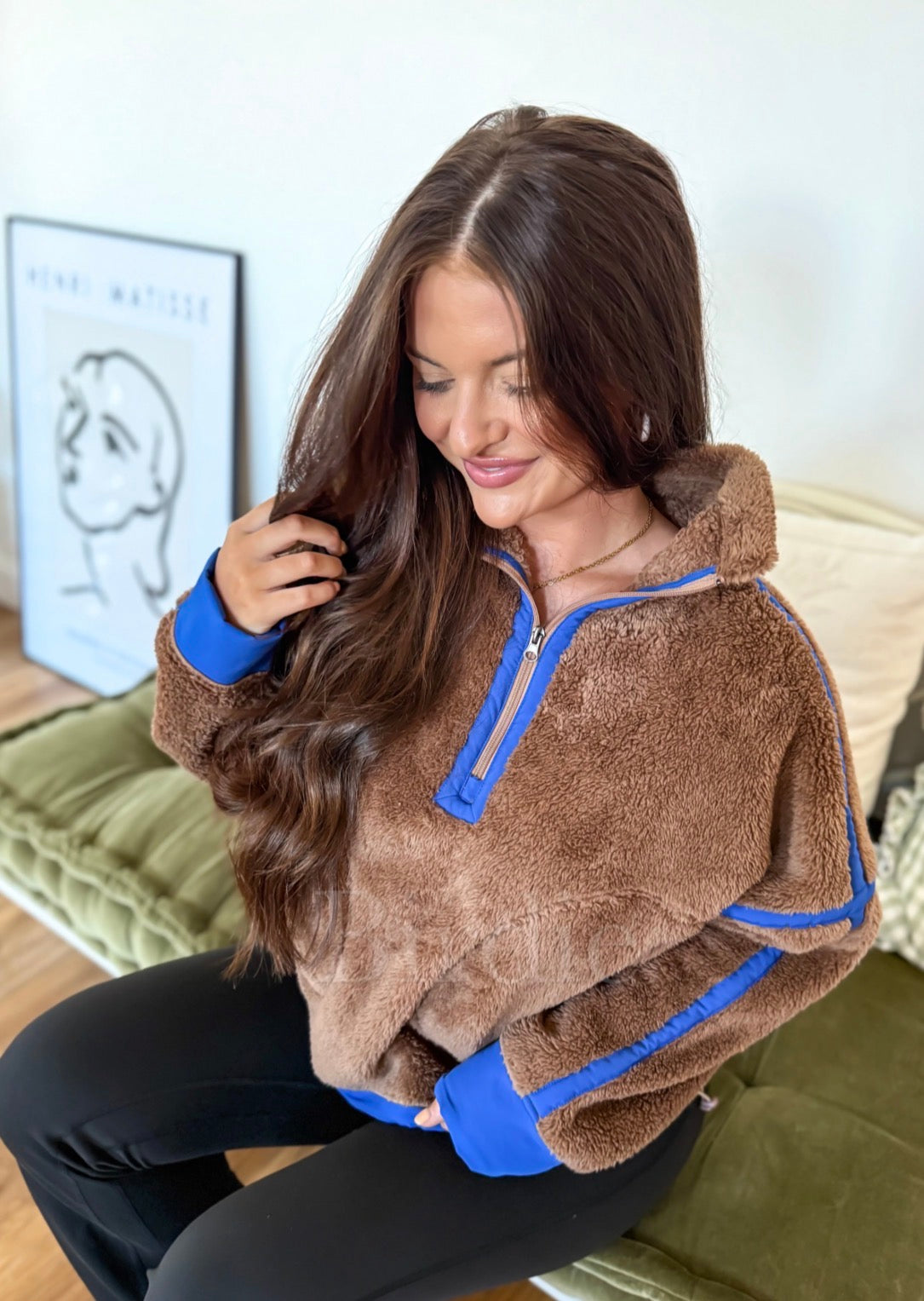 BIRDIE Boxy Bliss Half-Zip in Brown & Blue