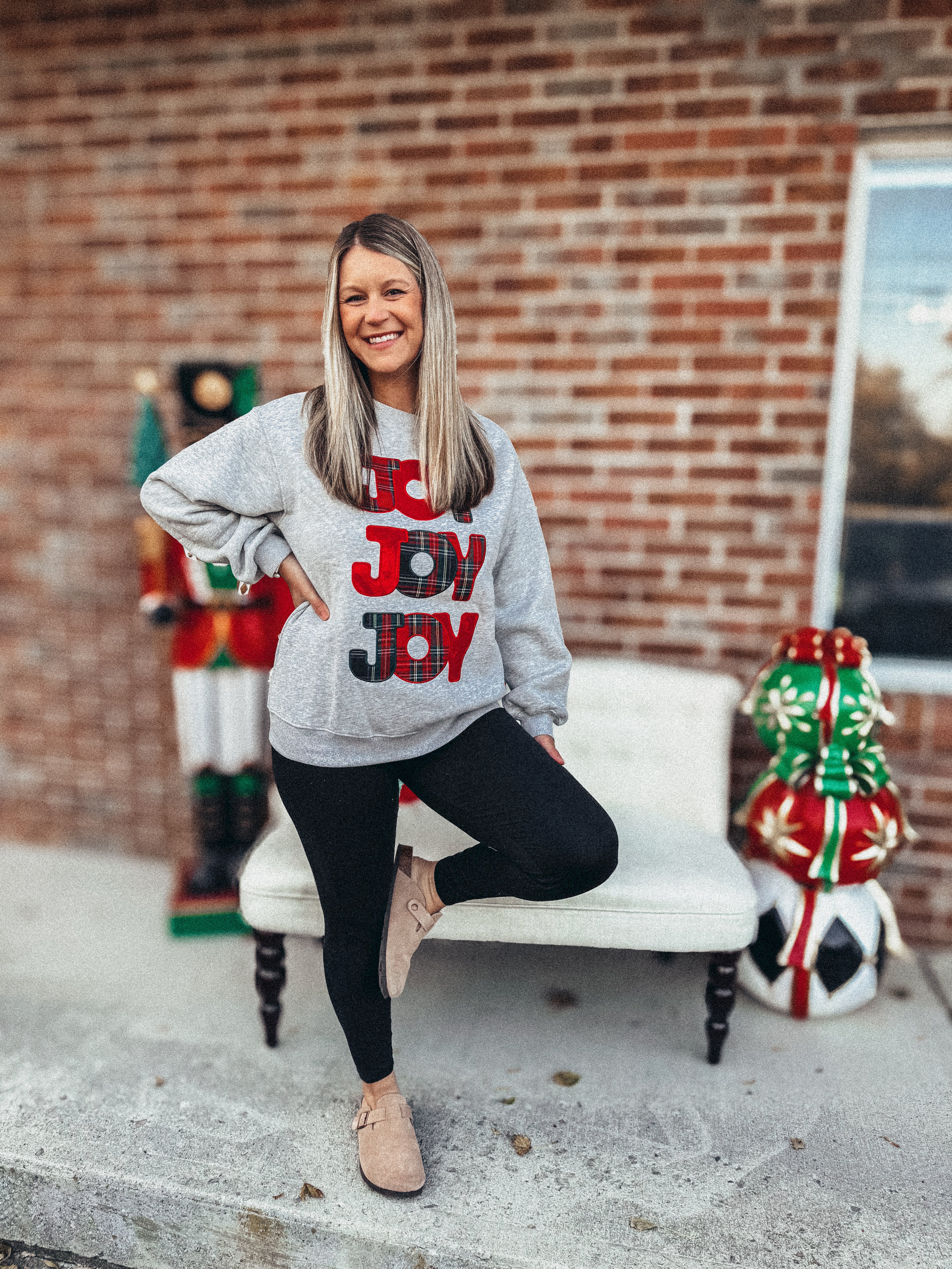 joy velvet and plaid embroidered pullover