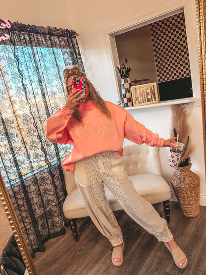 POL woven textured floral joggers