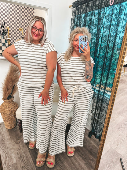 Grey and white striped texture pant set
