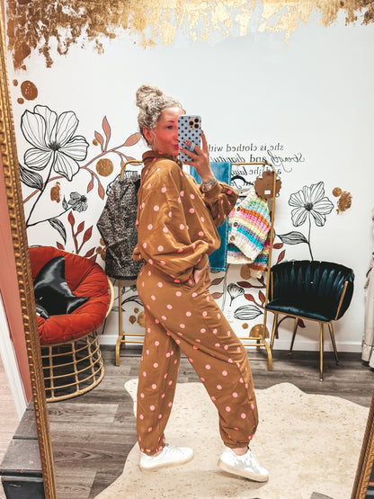 Brown & pink polka dot JOGGERS