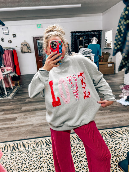 patchwork LOVE appliqué mock neck