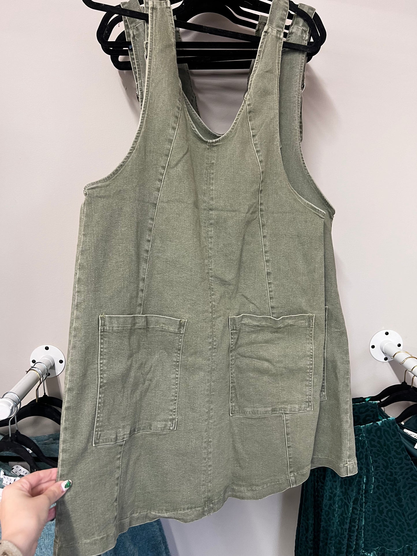 olive overall dress