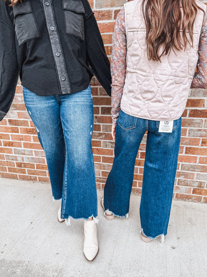 risen dark wash crop denim