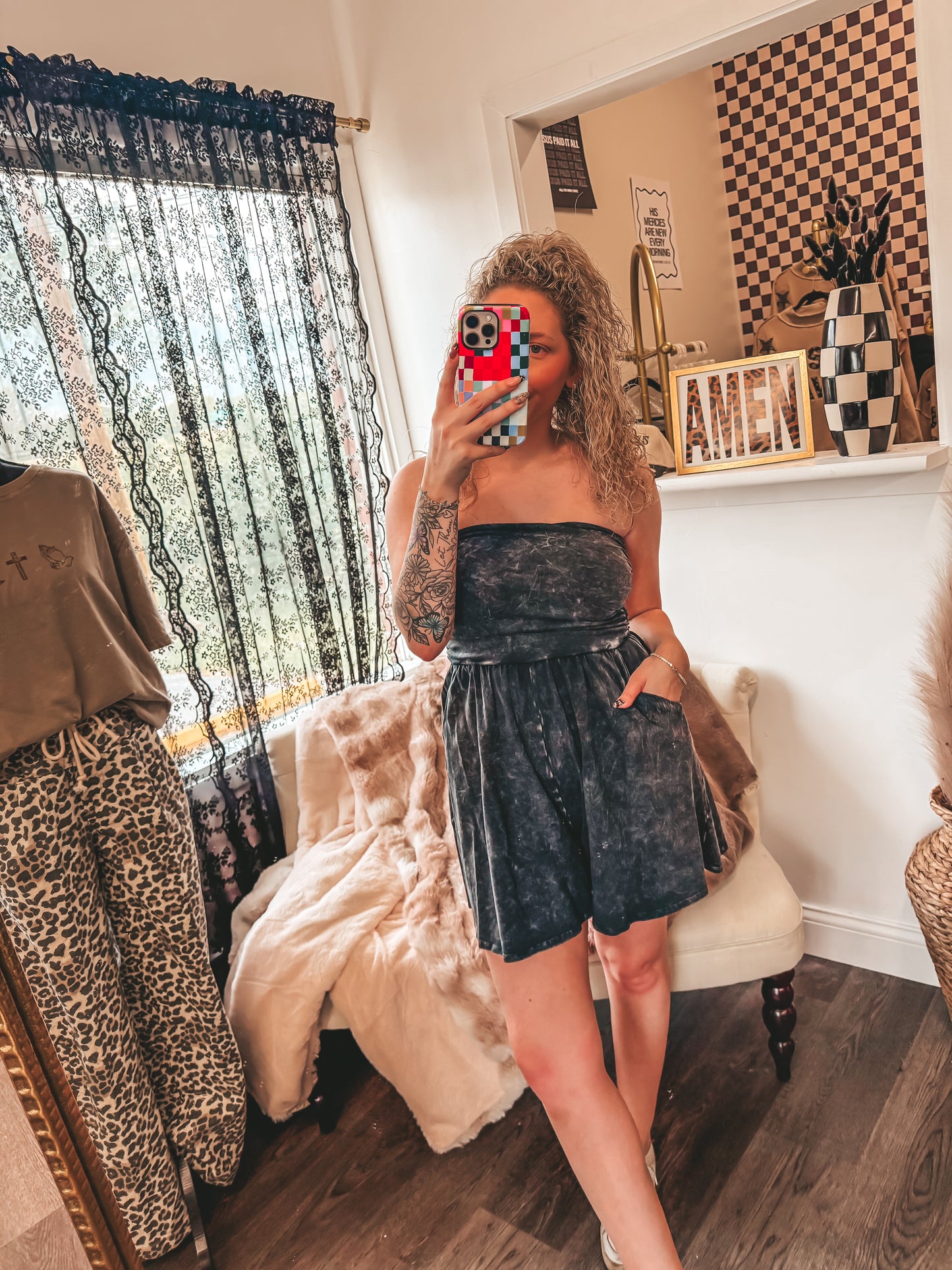 mineral wash strapless rompers