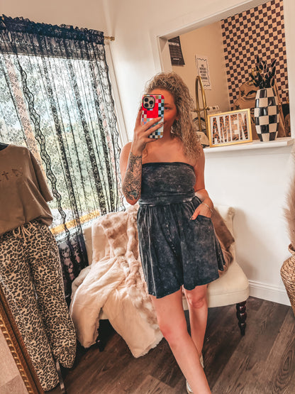 mineral wash strapless rompers