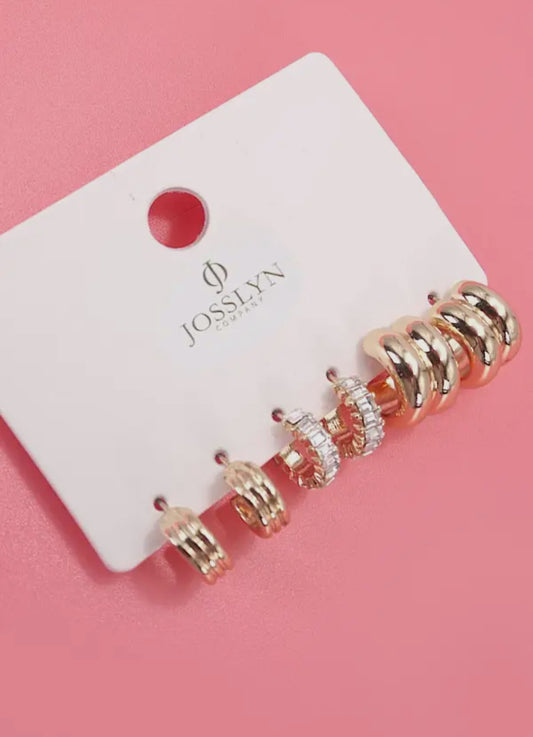 banquette stone double hoop huggie trio earrings