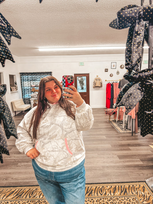 snow camo pink trimmed hoodie