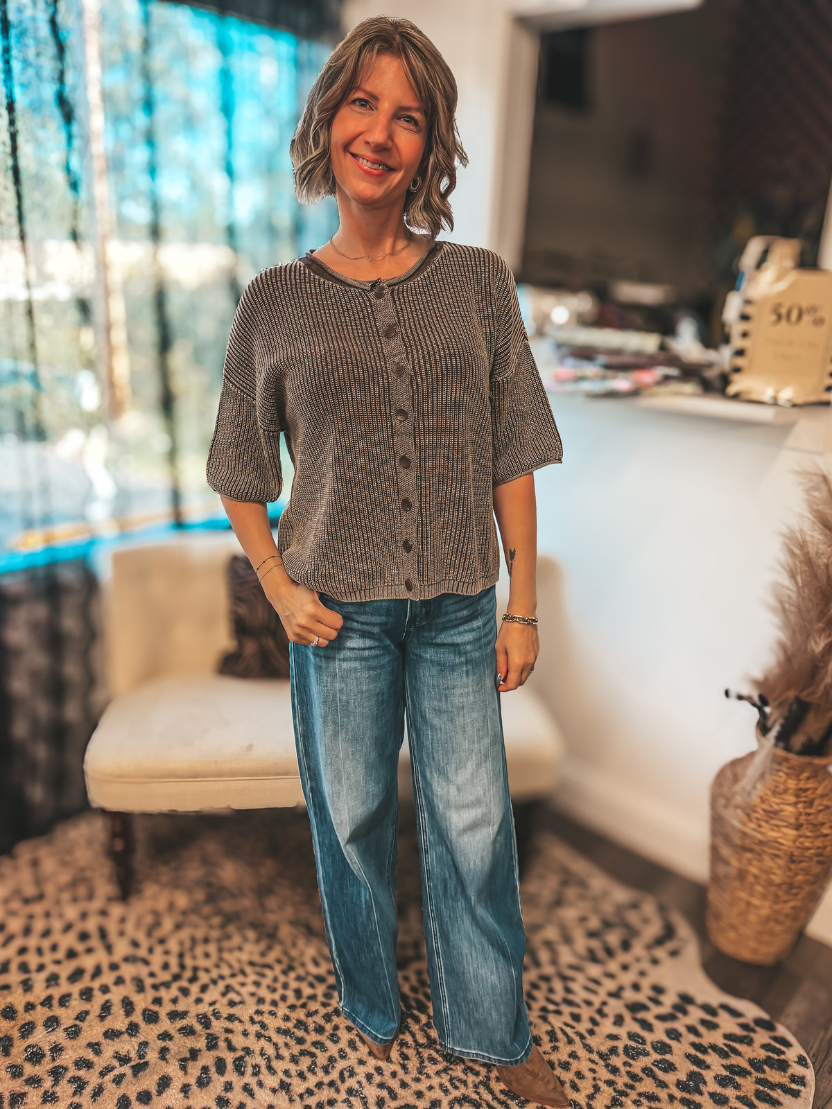 Mocha brown short sleeve cardigan