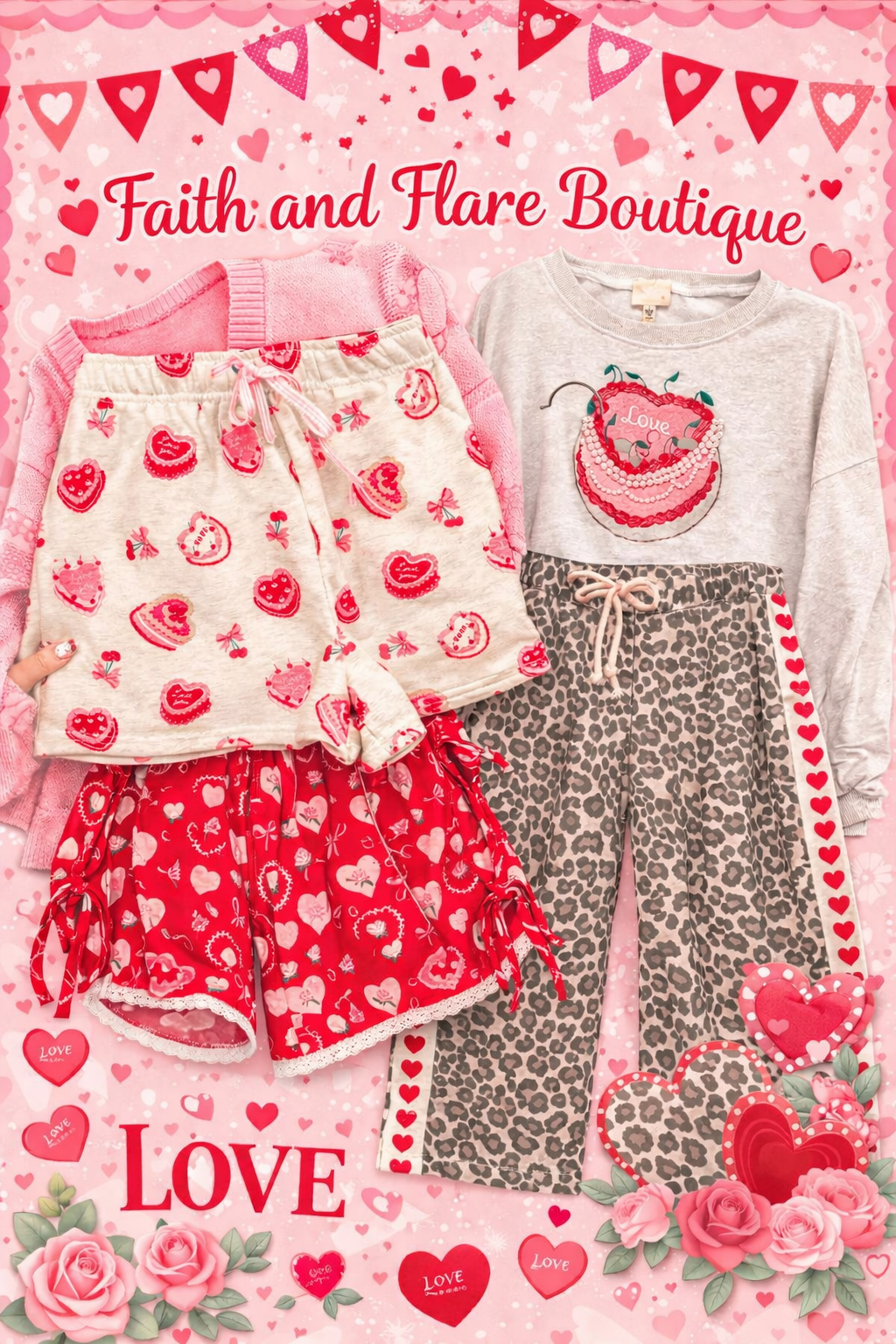 red lace and bow detail heart shorts