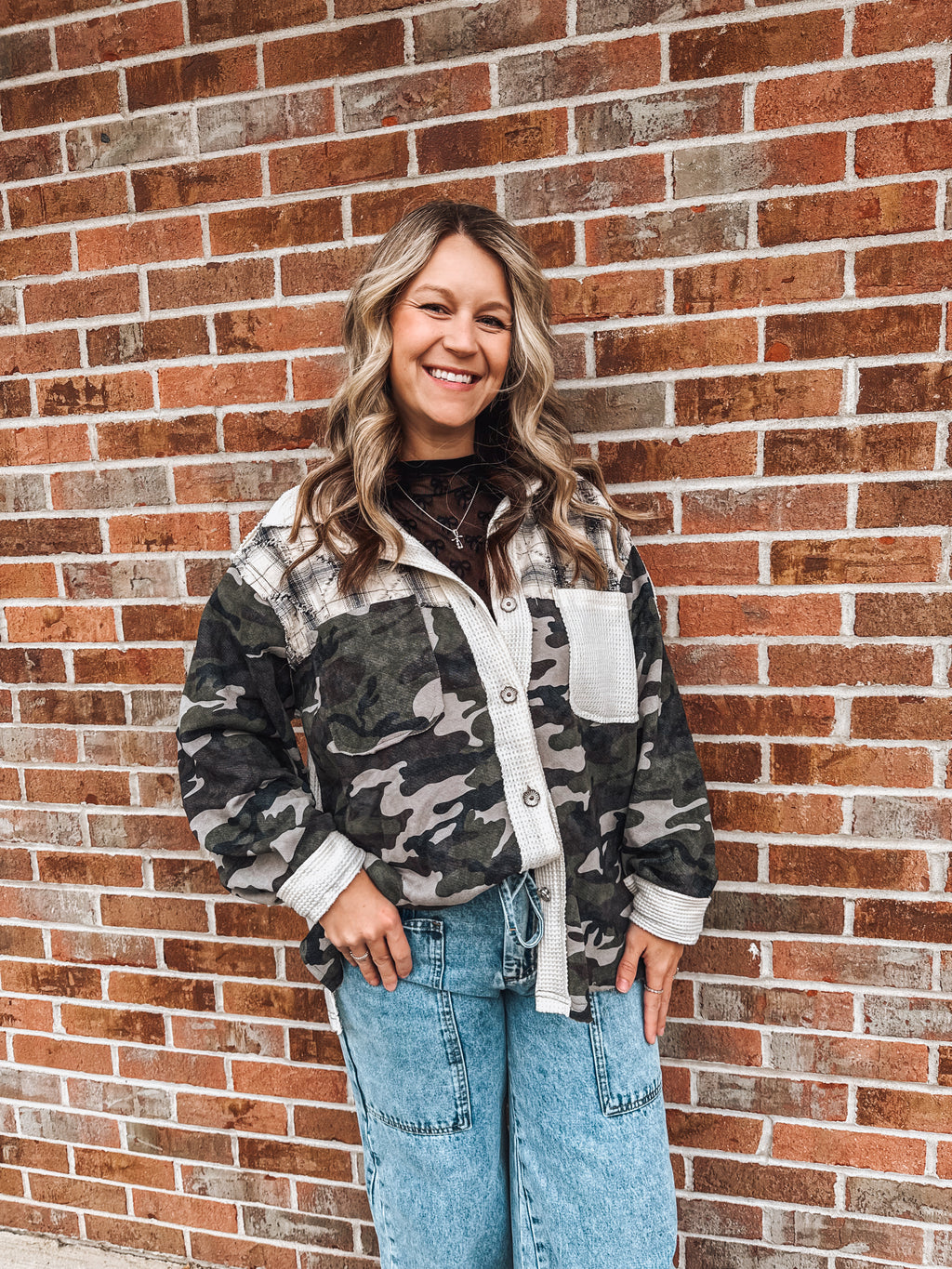 camo & plaid waffle shacket