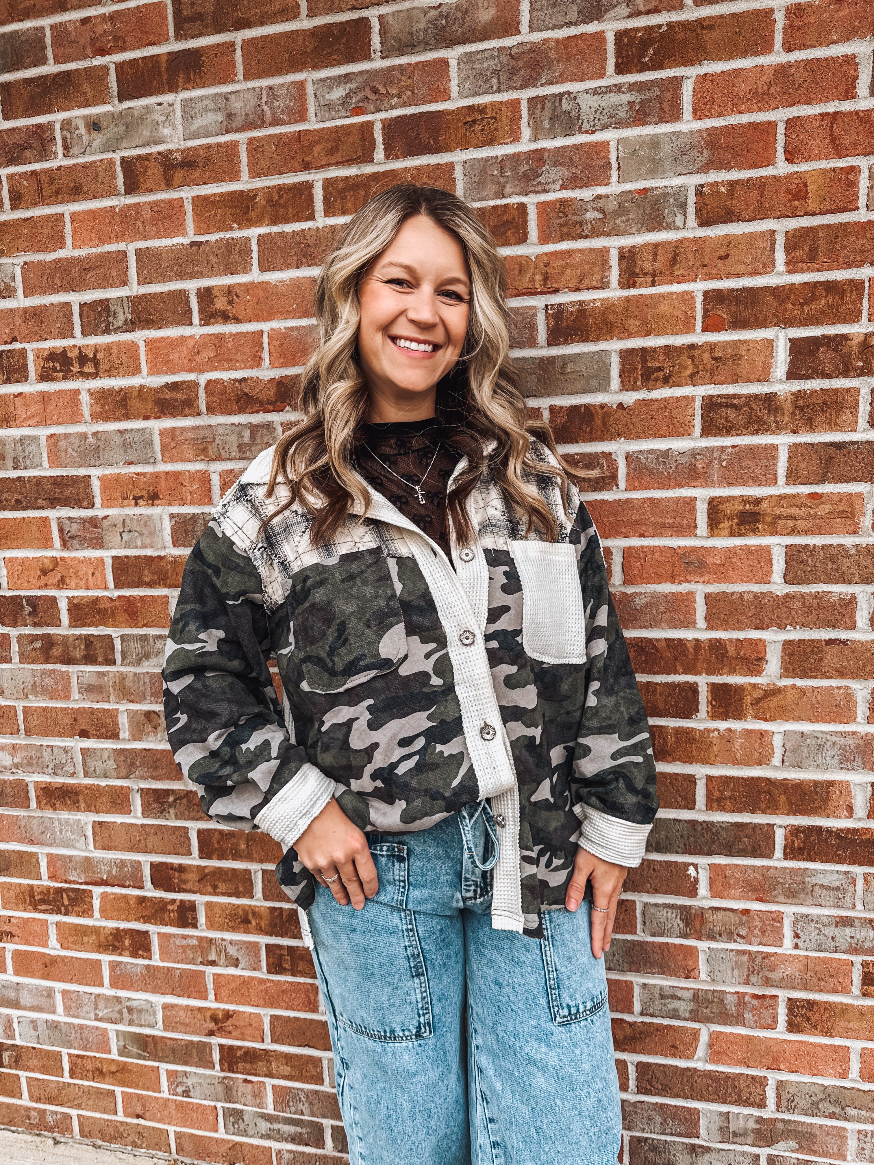 camo & plaid waffle shacket