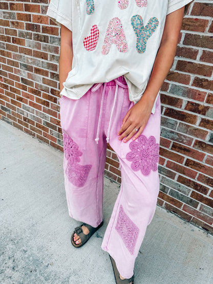 Patchwork mauve barrel sweatpants