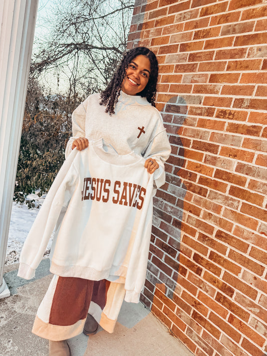 jesus saves/cross reversible mock neck