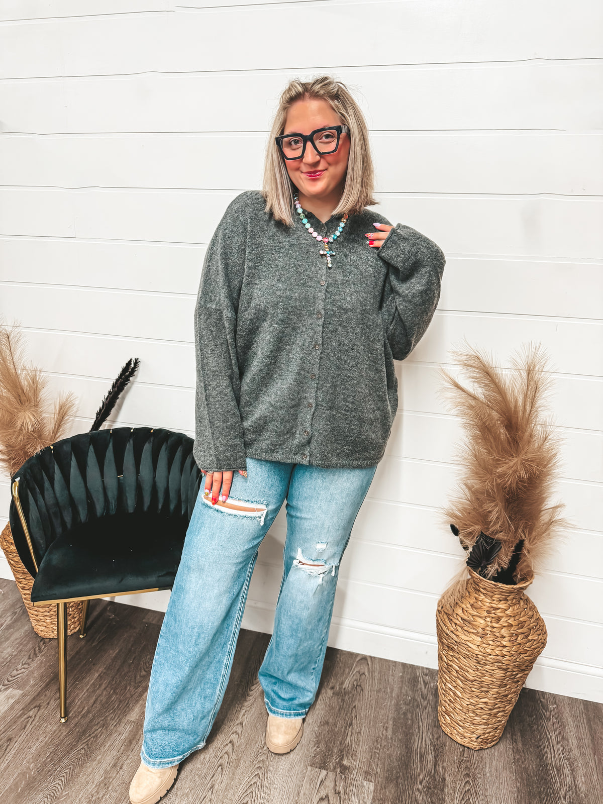 CURVY grey button down sweater cardigan