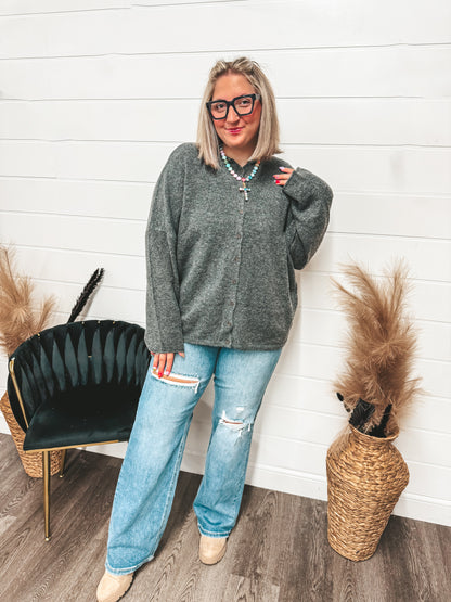 CURVY grey button down sweater cardigan