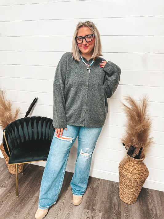 CURVY grey button down sweater cardigan