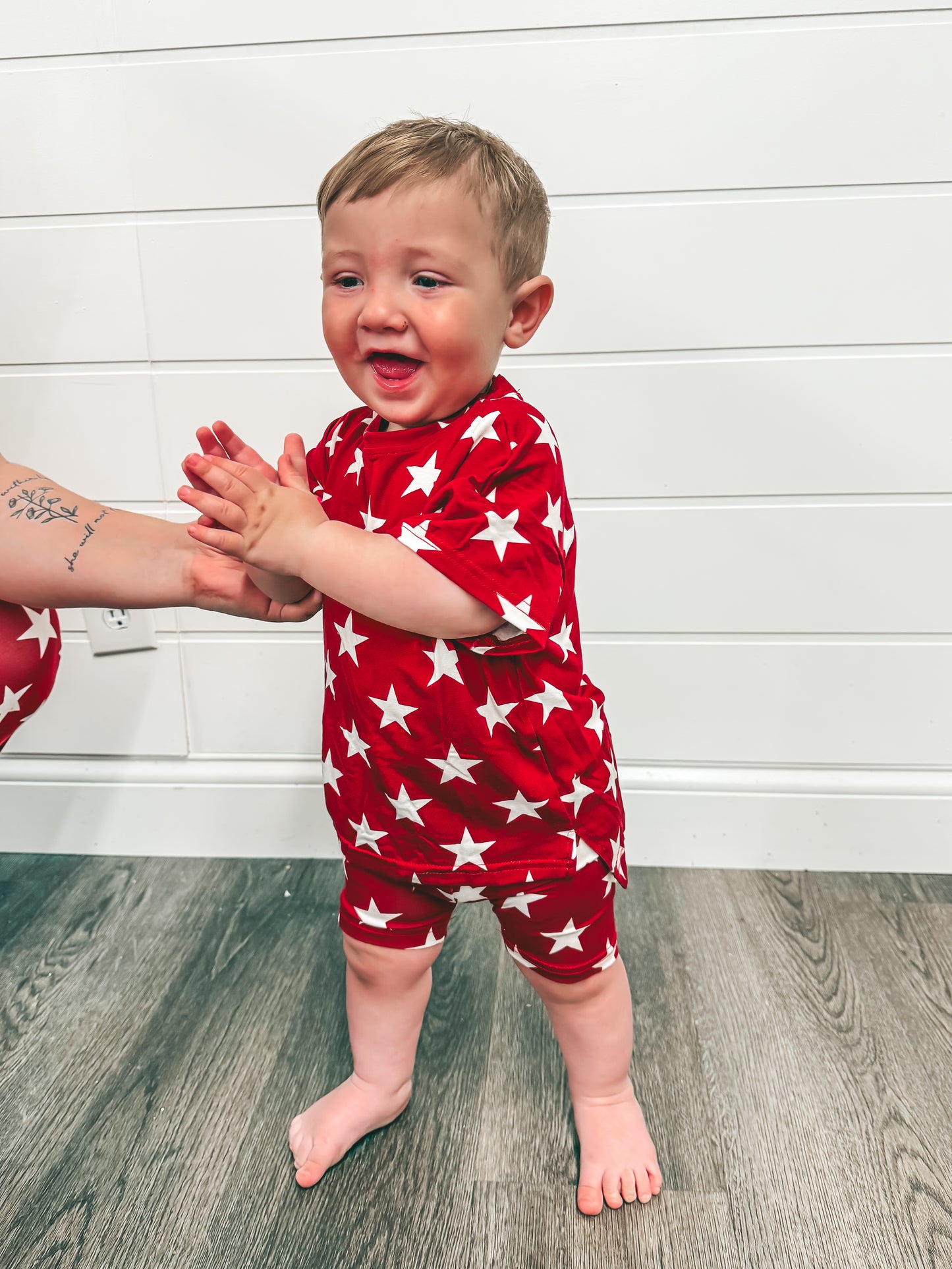 Red and white stars, branded kids biker set ￼