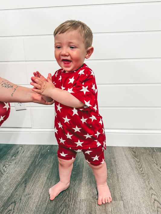 Red and white stars, branded kids biker set ￼