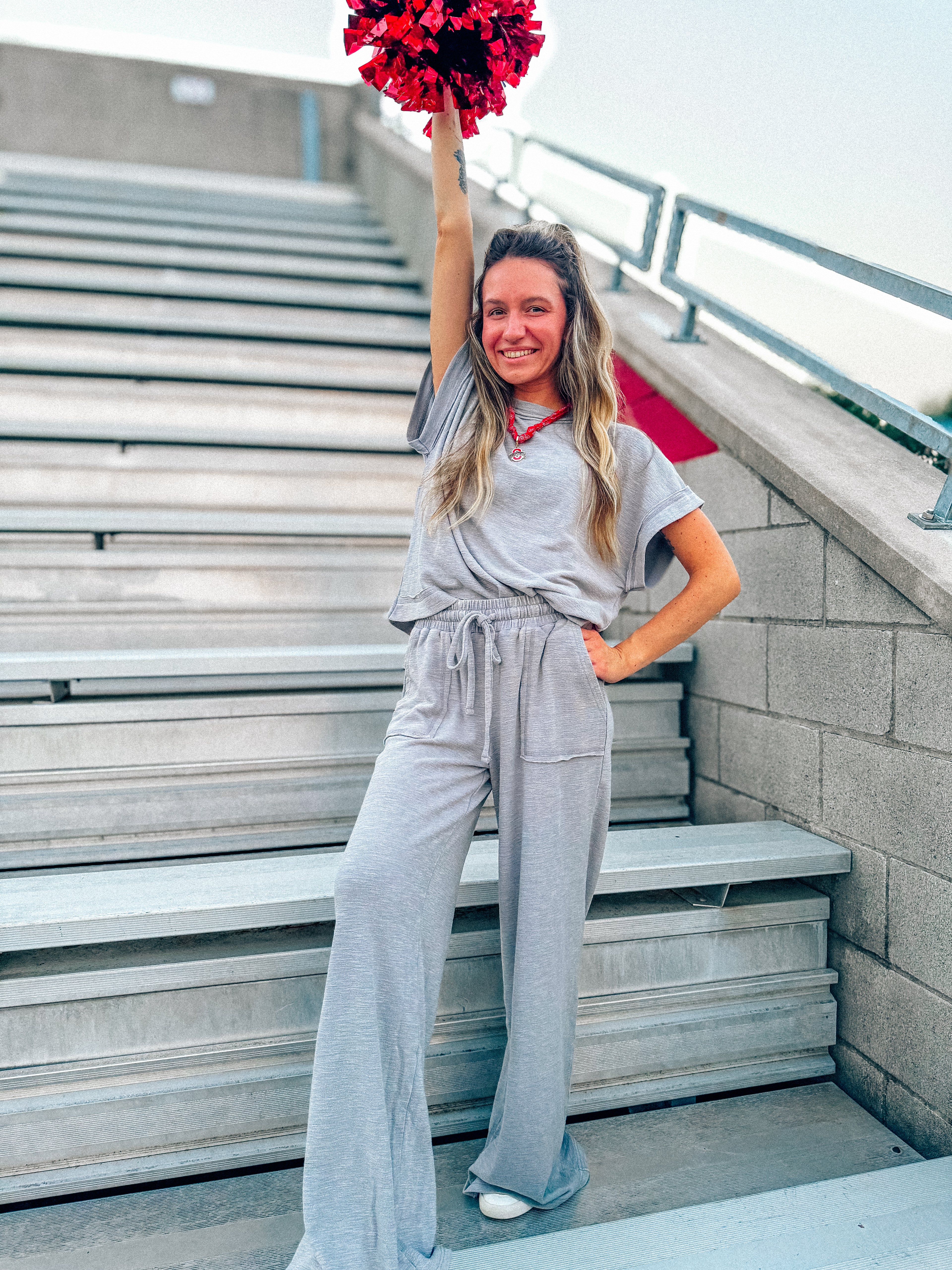 washed slub sleeve tee and pants set in sleet