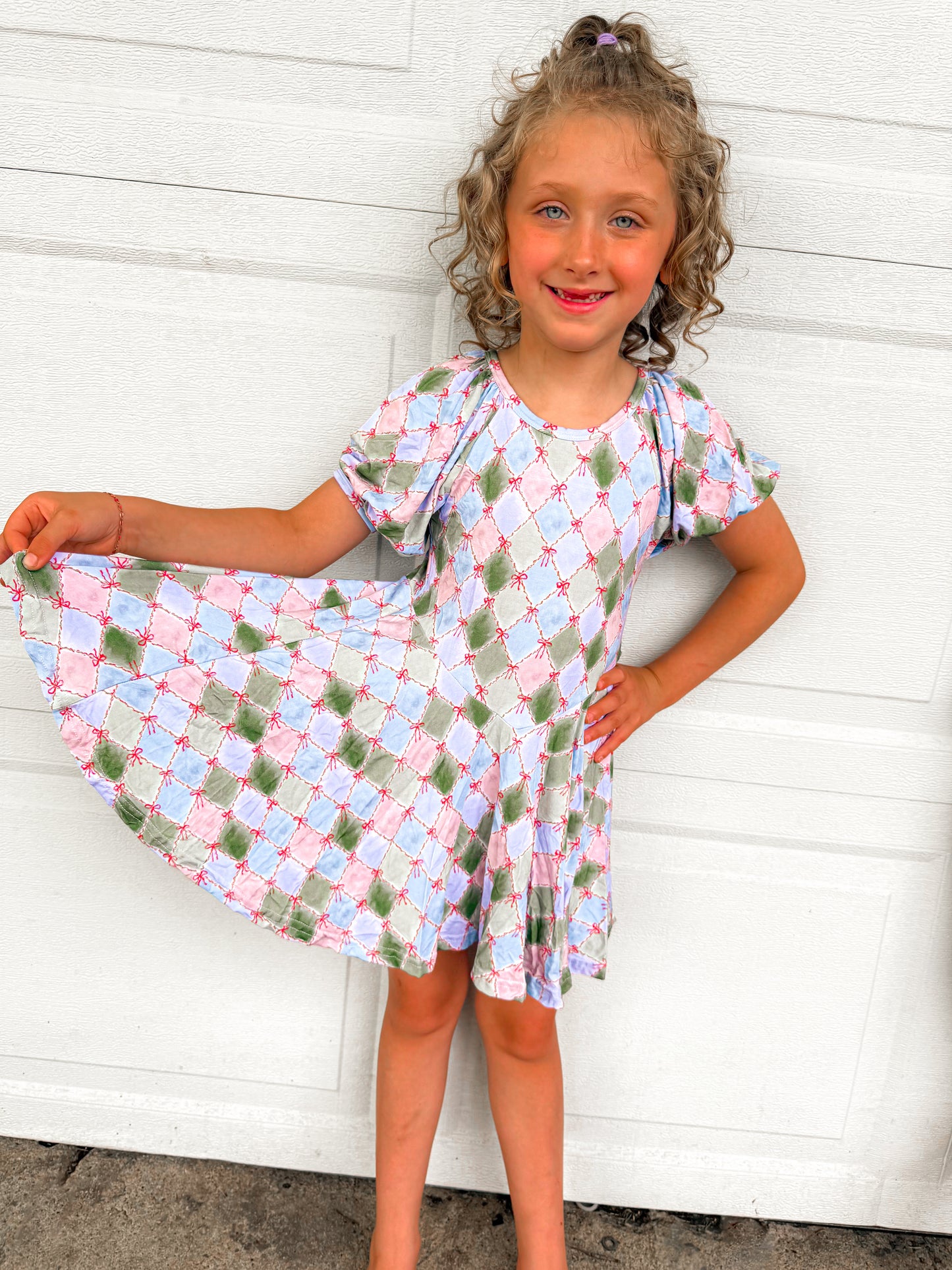 bamboo kids dress & shorts colorful diamond bow set PREORDER