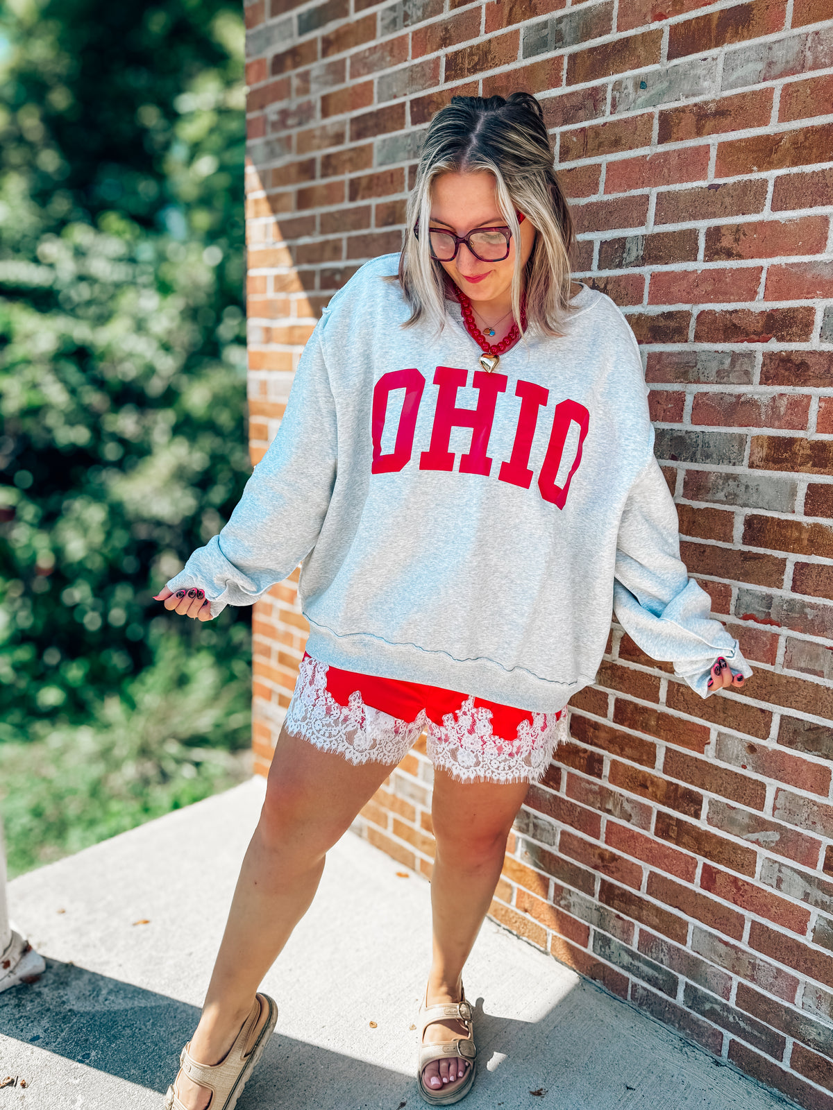 Notch neck reversible OHIO/OH pullover in ash grey & red